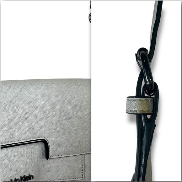 Calvin Klein NWT Dove Grey Finley Saffiano Flap Sleek Classy Crossbody Bag - Picture 12 of 12